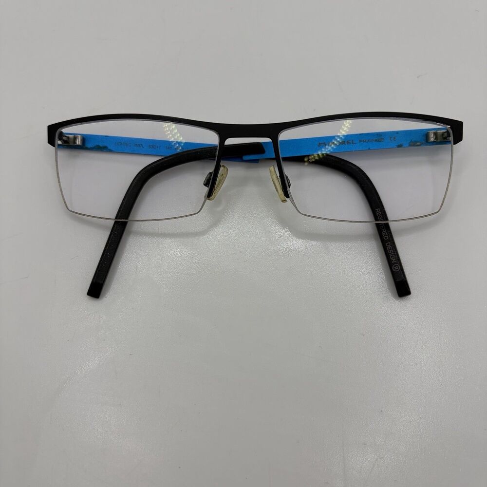 Morel Lightec 7537L Eyeglass FRAMES ONLY Blue 53[]17 France Designer Rectangle